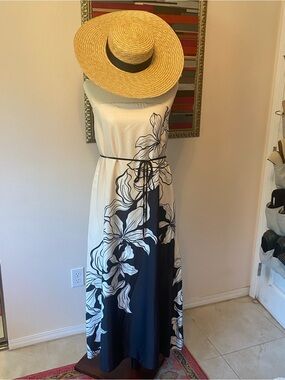 Nicole Miller Black & White Floral Strapless Maxi Dress